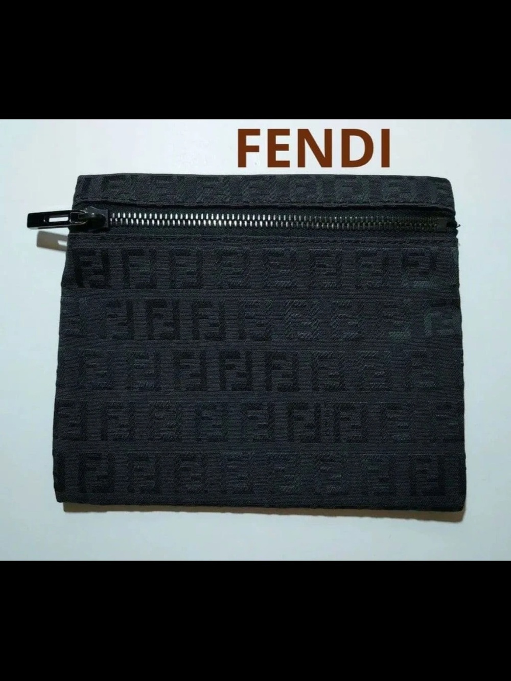 Fendi Black FF Jacquard Zip Pouch